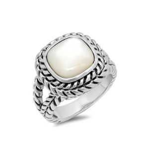 New! Silvertone mother of pearl antique square ring size 8